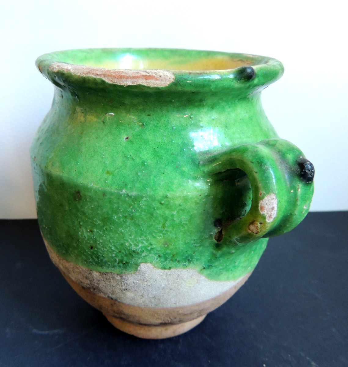 poterie , petit pot à graisse en terre cuite vernisséé du sud ouest de 14 cm de hauteur ,19 ème-photo-1