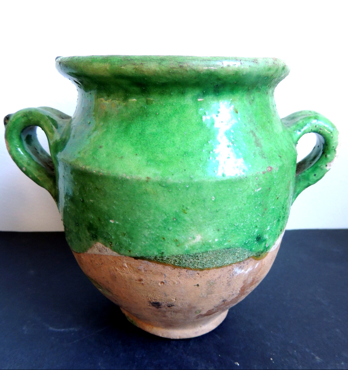 poterie , petit pot à graisse en terre cuite vernisséé du sud ouest de 14 cm de hauteur ,19 ème