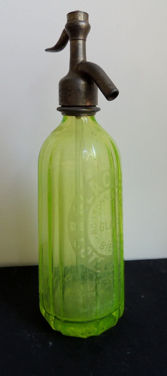 siphon en ouraline pour eau de seltz , glaciére J. Castagnéde à Mimizan cote d'argent , 20 ème -photo-3