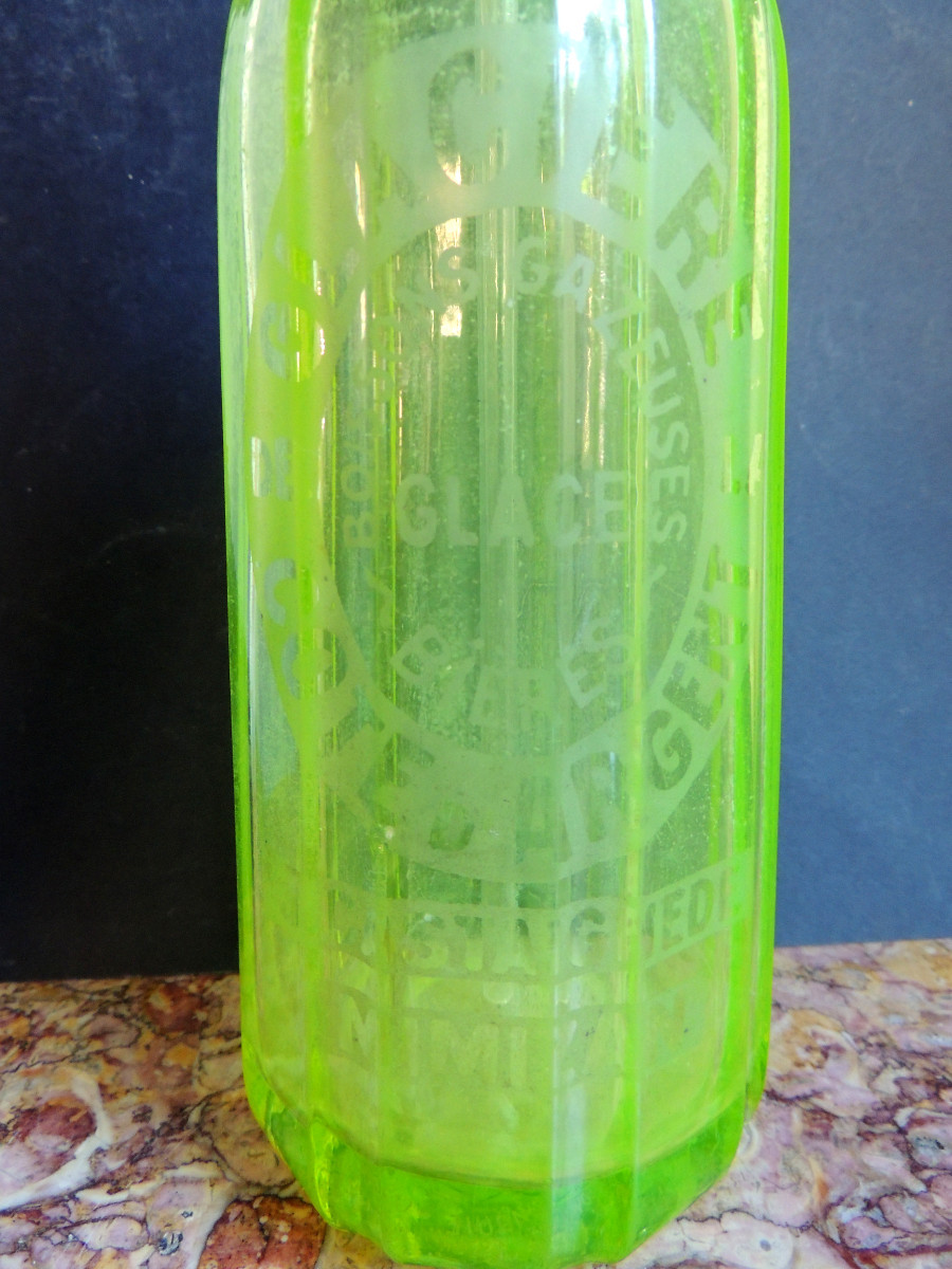 siphon en ouraline pour eau de seltz , glaciére J. Castagnéde à Mimizan cote d'argent , 20 ème -photo-4