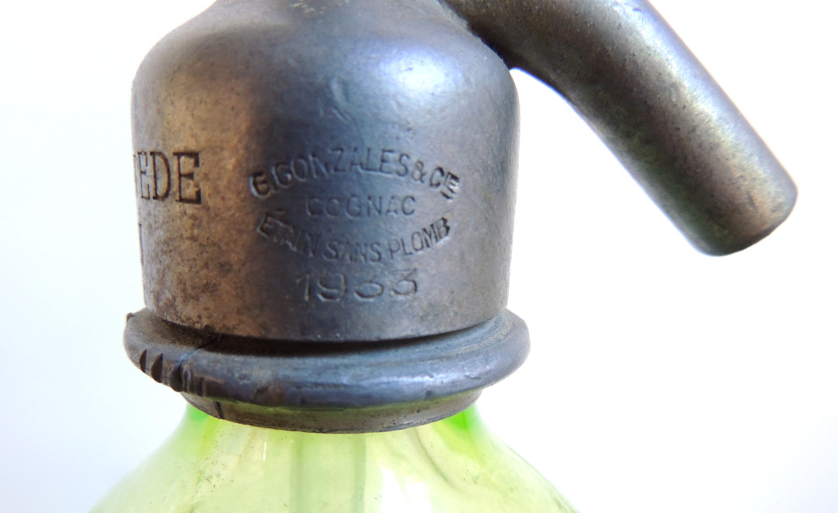 siphon en ouraline pour eau de seltz , glaciére J. Castagnéde à Mimizan cote d'argent , 20 ème -photo-1