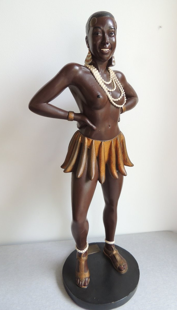 sculpture en céramique peinte de Joséphine Baker de 52 cm de hauteur , art nouveau , 20 ème -photo-4