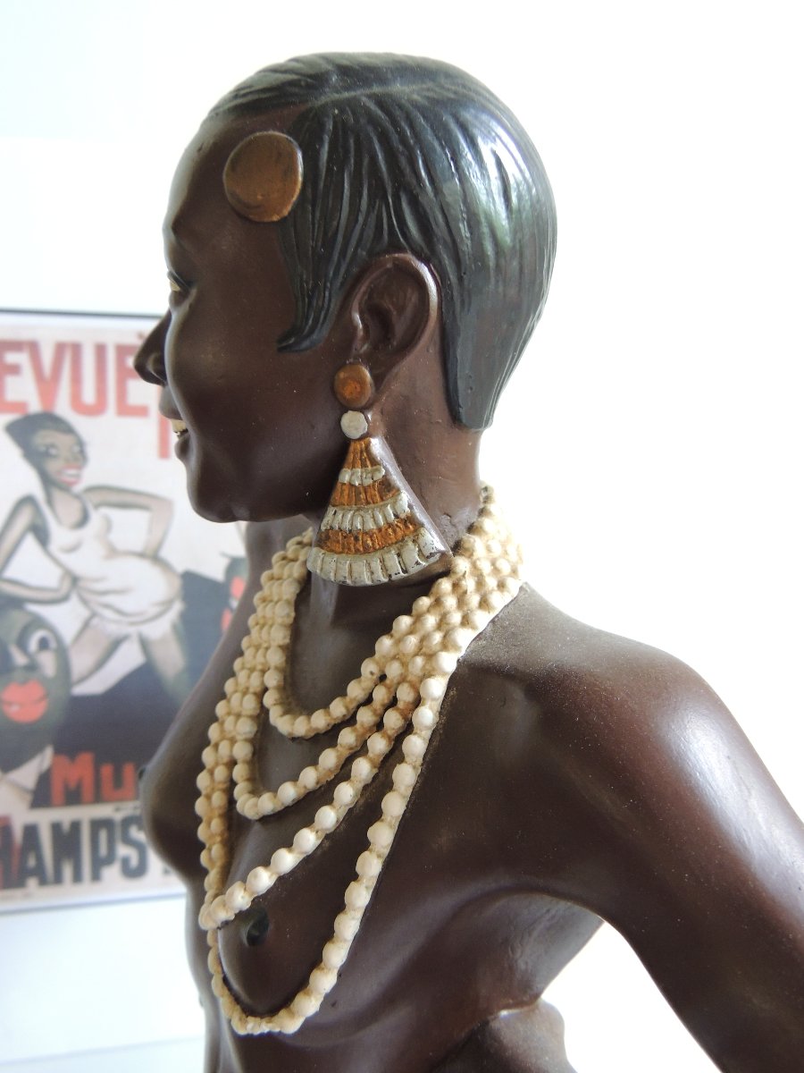 sculpture en céramique peinte de Joséphine Baker de 52 cm de hauteur , art nouveau , 20 ème -photo-2