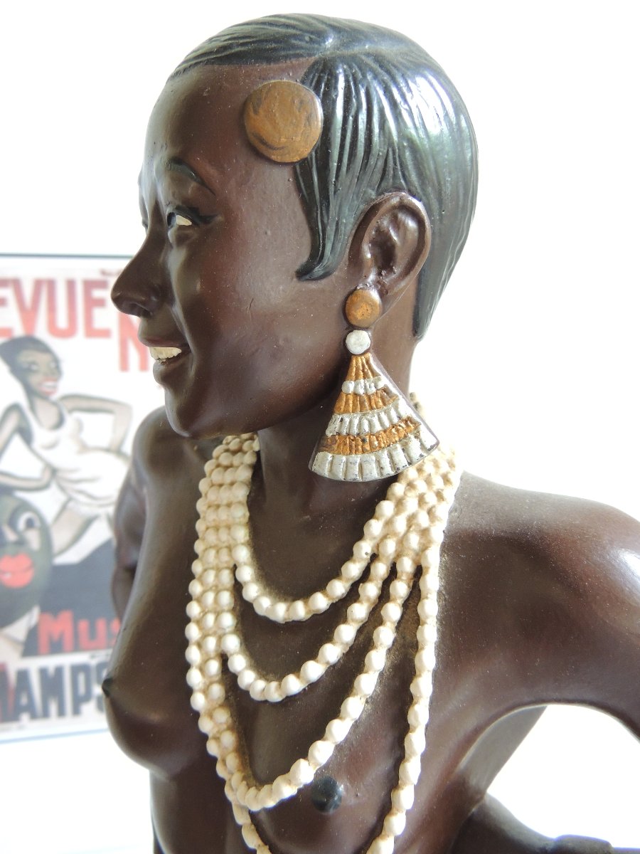 sculpture en céramique peinte de Joséphine Baker de 52 cm de hauteur , art nouveau , 20 ème -photo-3