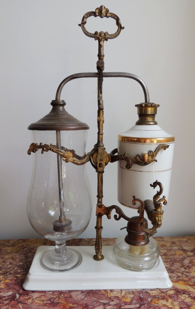 Coffee Siphon, Coffee Pot With Pendulum In Porcelain, Glass And Bronze, Napoleon III, 19th Century-photo-2