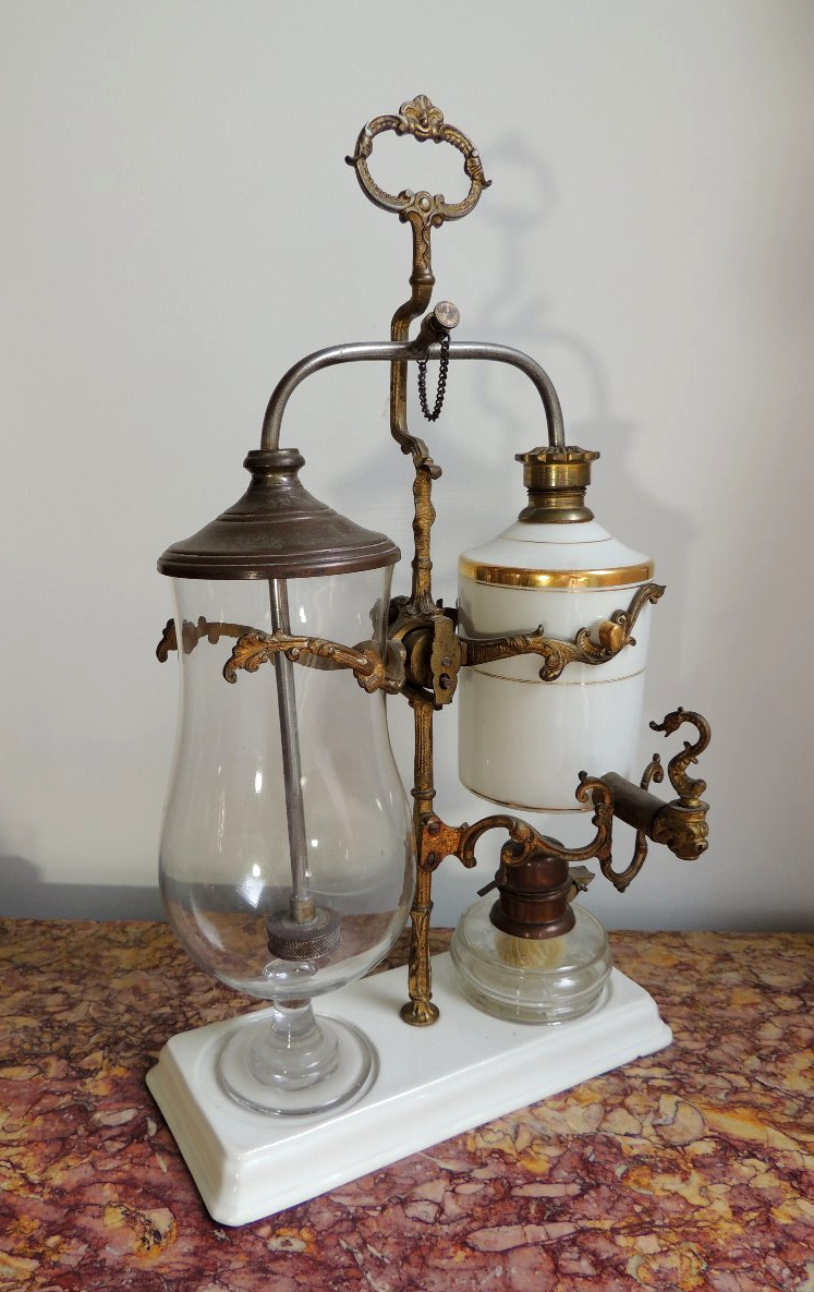 Coffee Siphon, Coffee Pot With Pendulum In Porcelain, Glass And Bronze, Napoleon III, 19th Century-photo-3