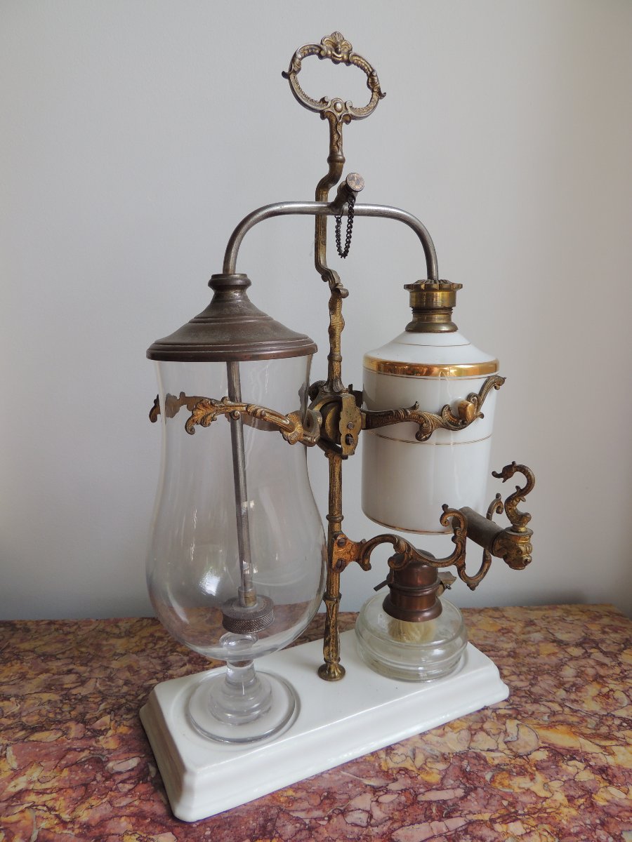 Coffee Siphon, Coffee Pot With Pendulum In Porcelain, Glass And Bronze, Napoleon III, 19th Century-photo-4