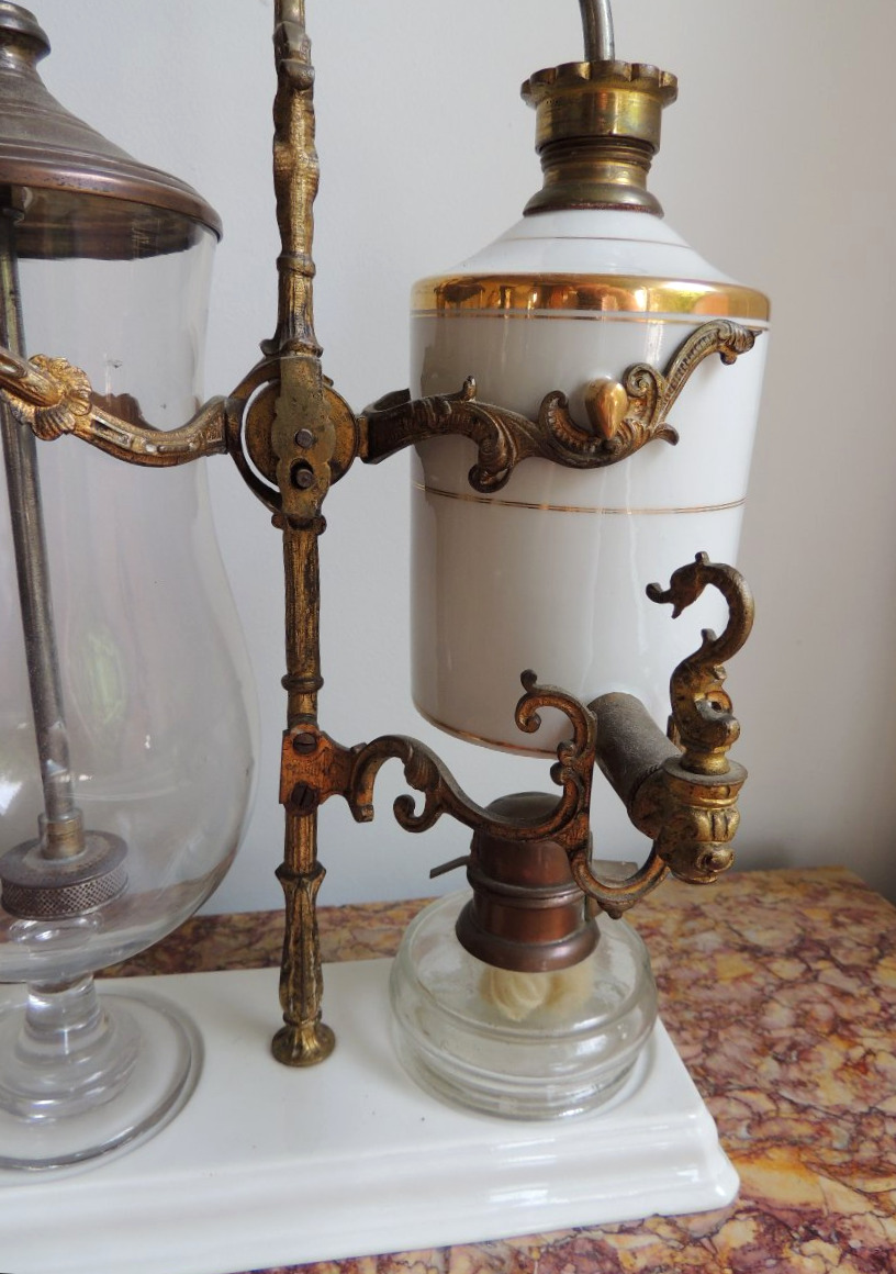 Coffee Siphon, Coffee Pot With Pendulum In Porcelain, Glass And Bronze, Napoleon III, 19th Century-photo-1