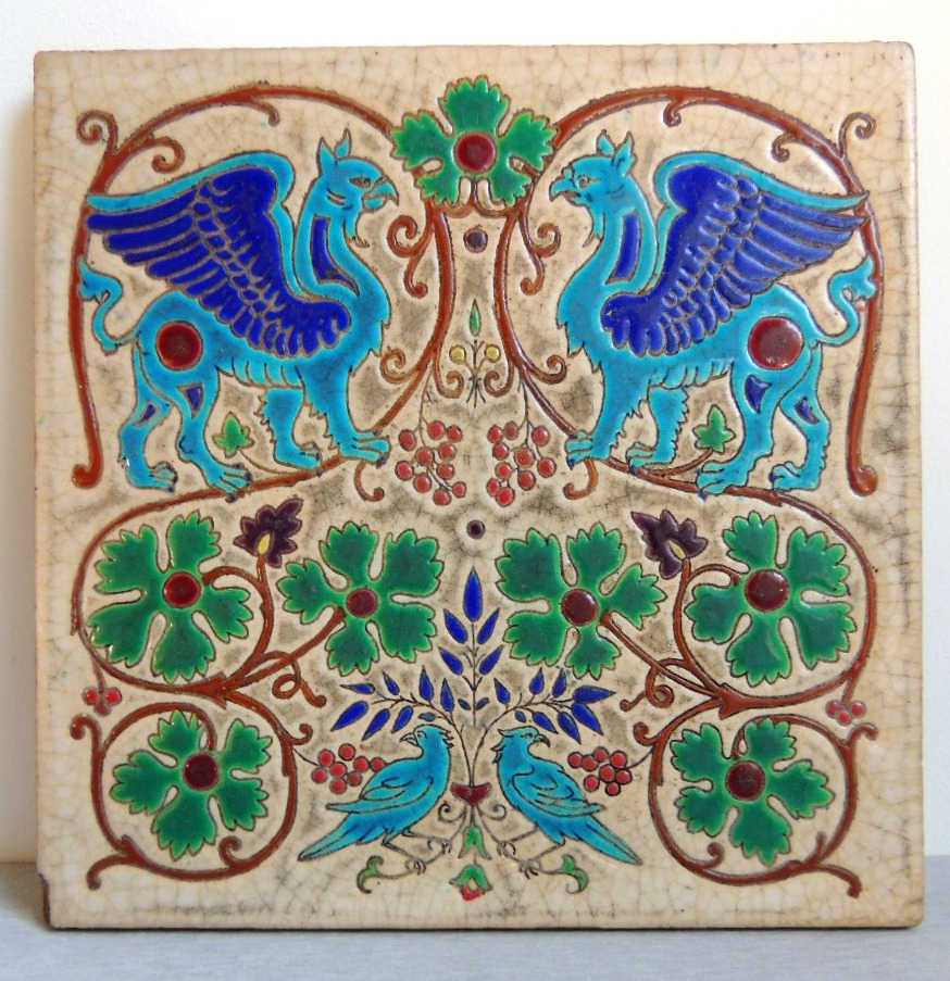 carreau en céramique cloisonnée , Longwy France , art nouveau début 20 ème -photo-2