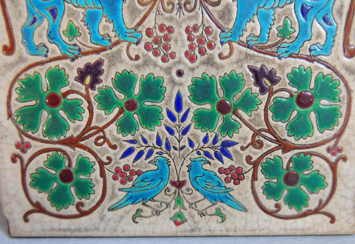 carreau en céramique cloisonnée , Longwy France , art nouveau début 20 ème -photo-3