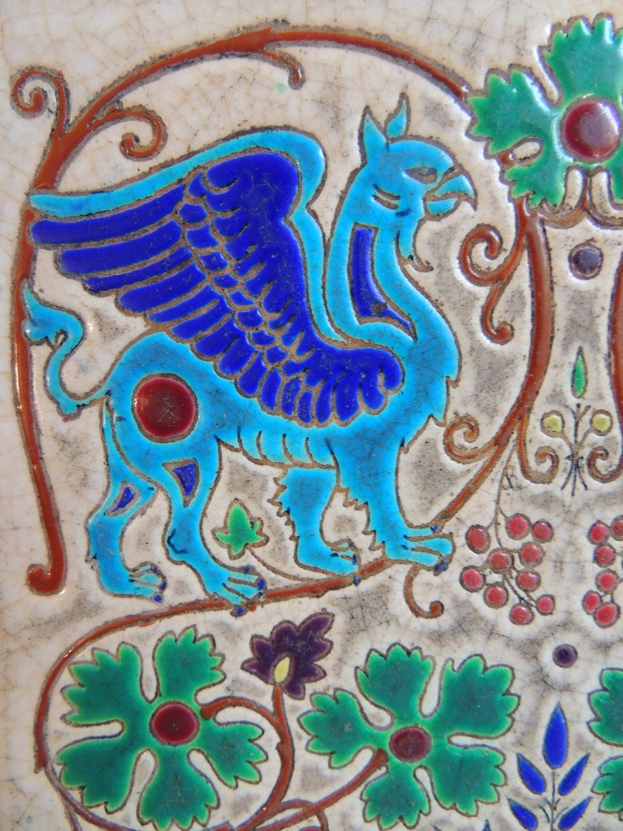 carreau en céramique cloisonnée , Longwy France , art nouveau début 20 ème -photo-1