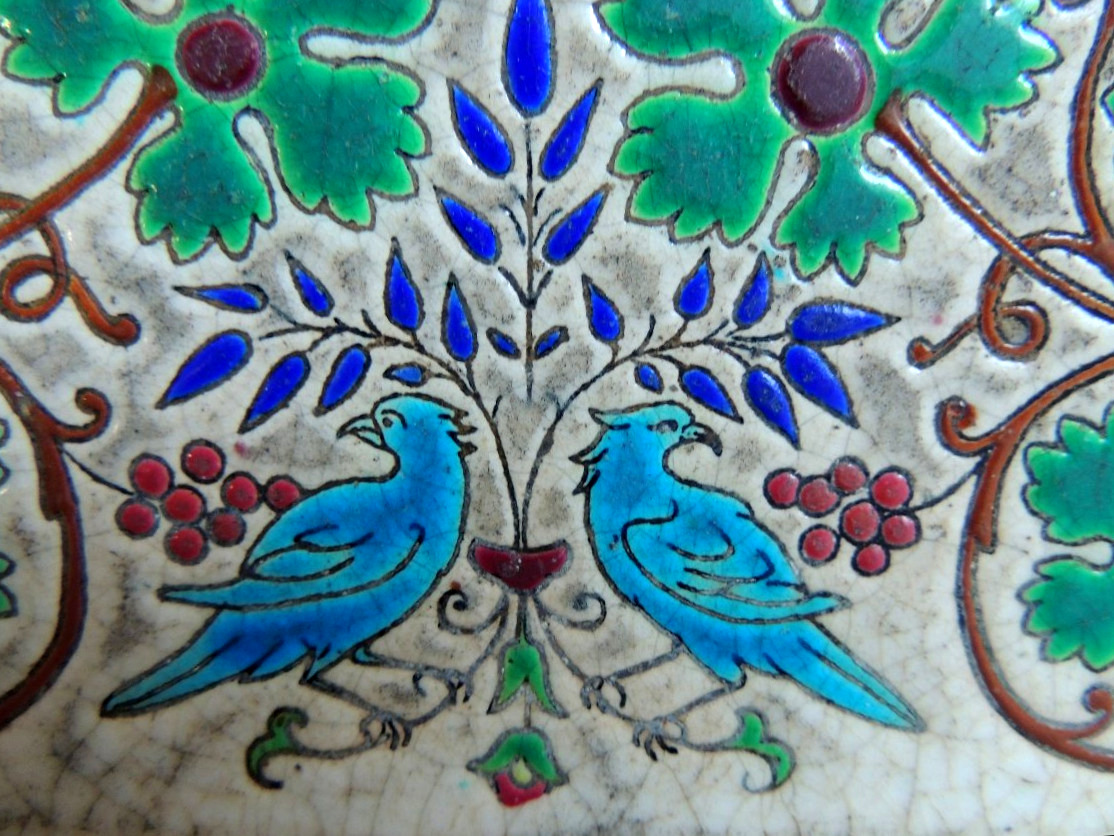 carreau en céramique cloisonnée , Longwy France , art nouveau début 20 ème -photo-2