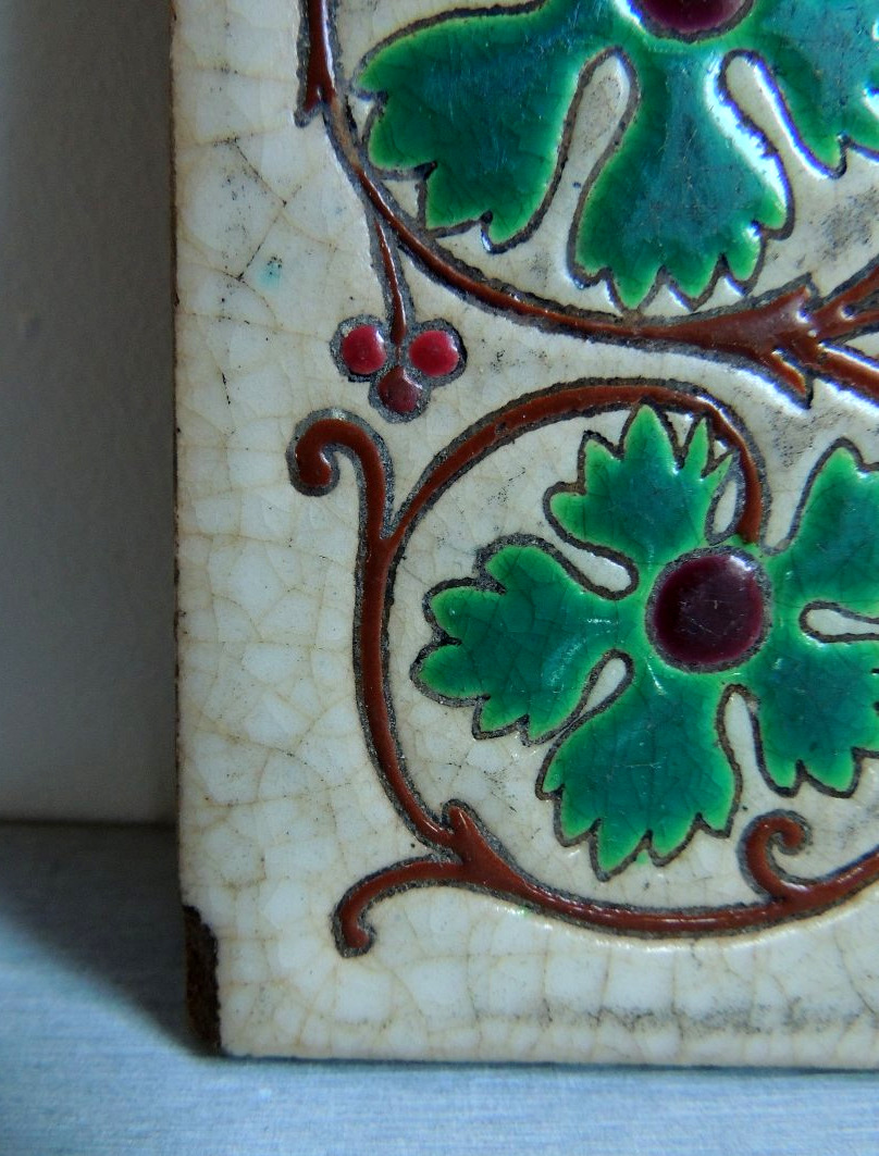carreau en céramique cloisonnée , Longwy France , art nouveau début 20 ème -photo-4