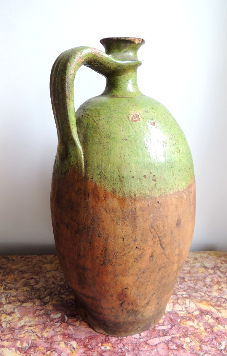 Large Glazed Pottery , Oil Jug , Terracotta From Charente Chapelle Des Pots , 18th Century-photo-2
