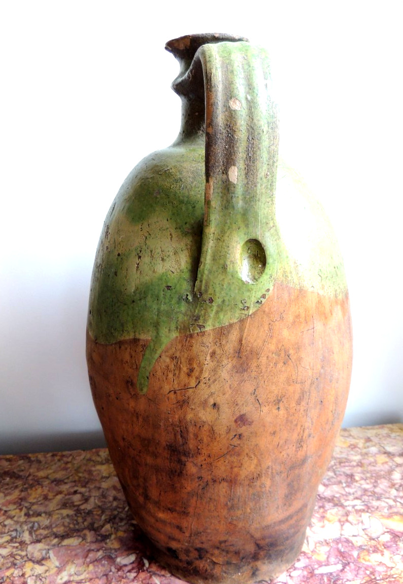 Large Glazed Pottery , Oil Jug , Terracotta From Charente Chapelle Des Pots , 18th Century-photo-3