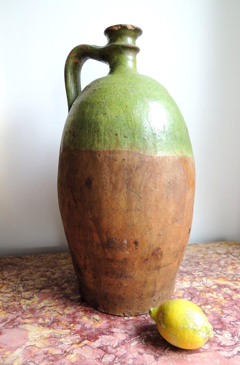Large Glazed Pottery , Oil Jug , Terracotta From Charente Chapelle Des Pots , 18th Century-photo-3