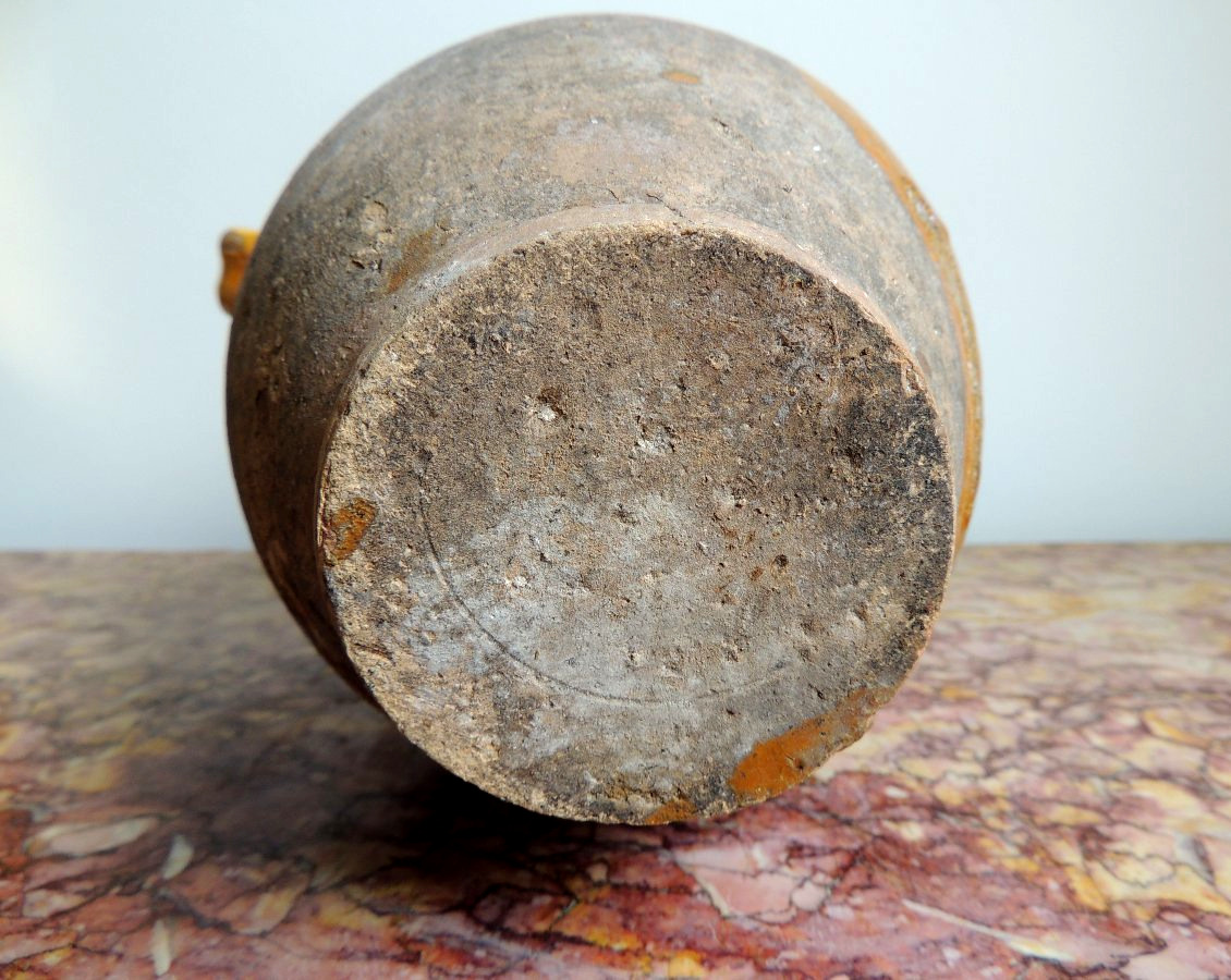 poterie vernissée du sud ouest " Marmande" , pot à graisse ou  à confit , art poulaire , 19 ème-photo-3