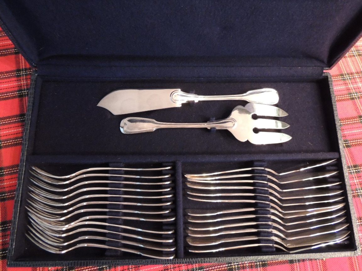Silver-plated Menagère, Fish Service By Chambly, 26 Pieces, 20th Century-photo-2