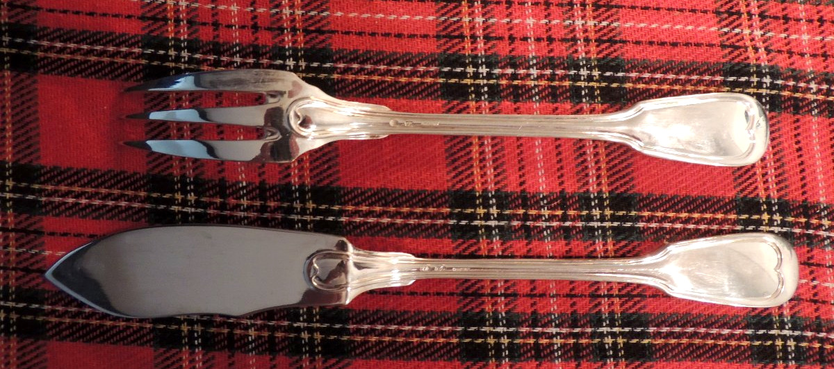 Silver-plated Menagère, Fish Service By Chambly, 26 Pieces, 20th Century-photo-3