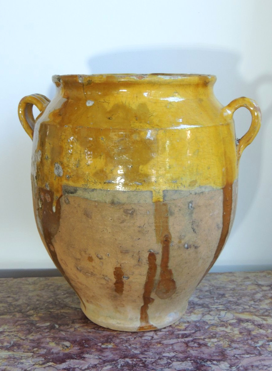 grande poterie vernissée pot à graisse ou confit , du sud ouest Marmande , art poulaire ,19 ème-photo-2