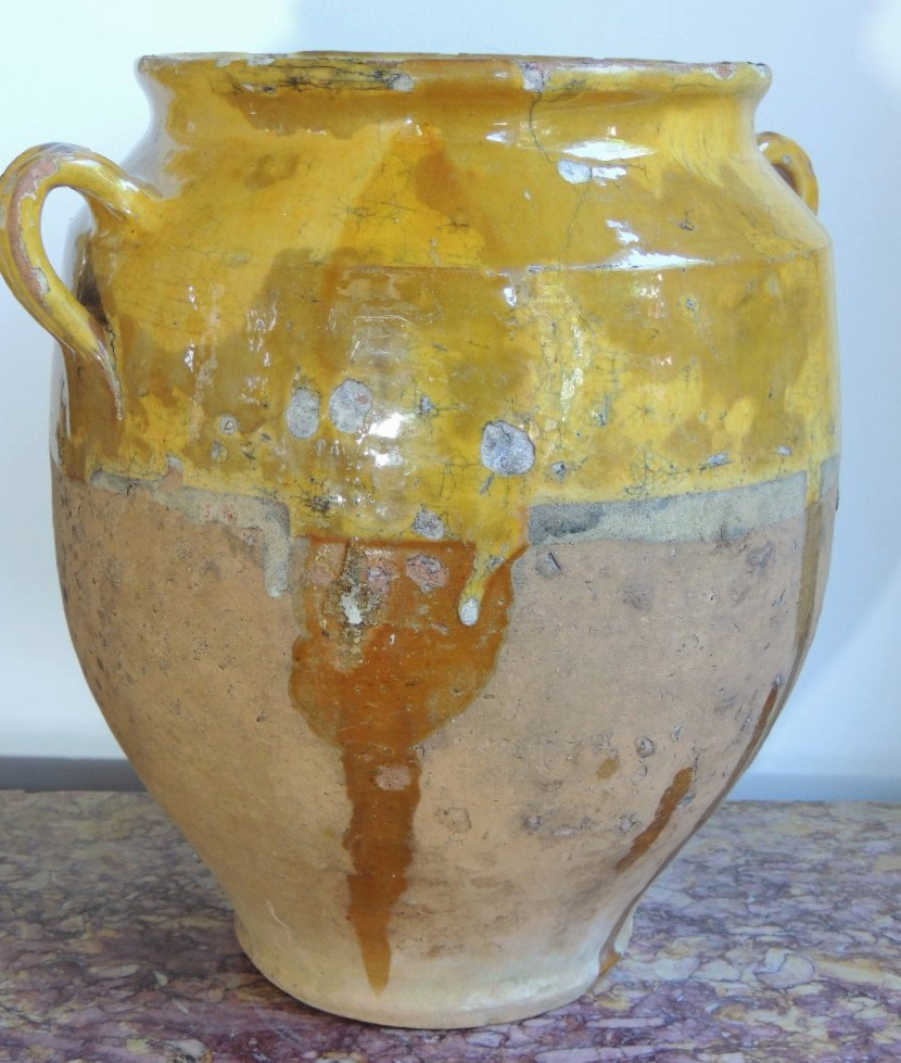 grande poterie vernissée pot à graisse ou confit , du sud ouest Marmande , art poulaire ,19 ème-photo-3