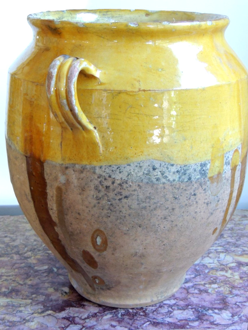 grande poterie vernissée pot à graisse ou confit , du sud ouest Marmande , art poulaire ,19 ème-photo-1