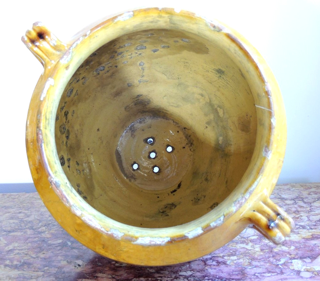 grande poterie vernissée pot à graisse ou confit , du sud ouest Marmande , art poulaire ,19 ème-photo-2