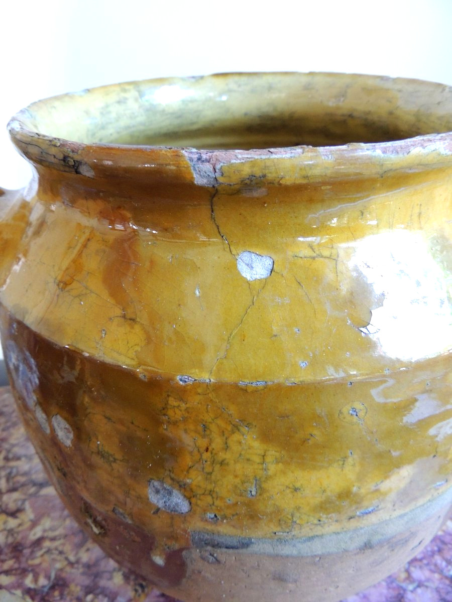 grande poterie vernissée pot à graisse ou confit , du sud ouest Marmande , art poulaire ,19 ème-photo-3