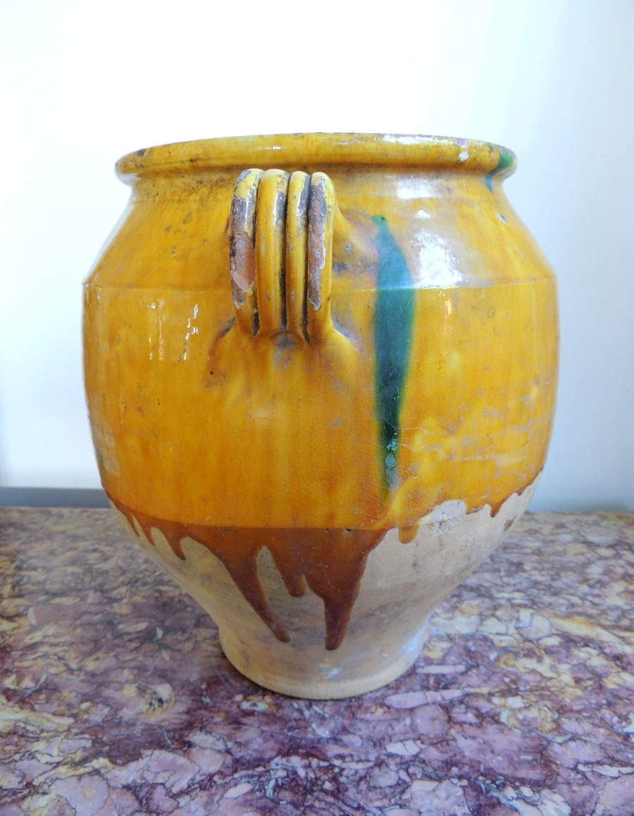 poterie vernissée du sud ouest " Marmande" , pot à graisse ou  à confit , art poulaire , 19 ème-photo-3
