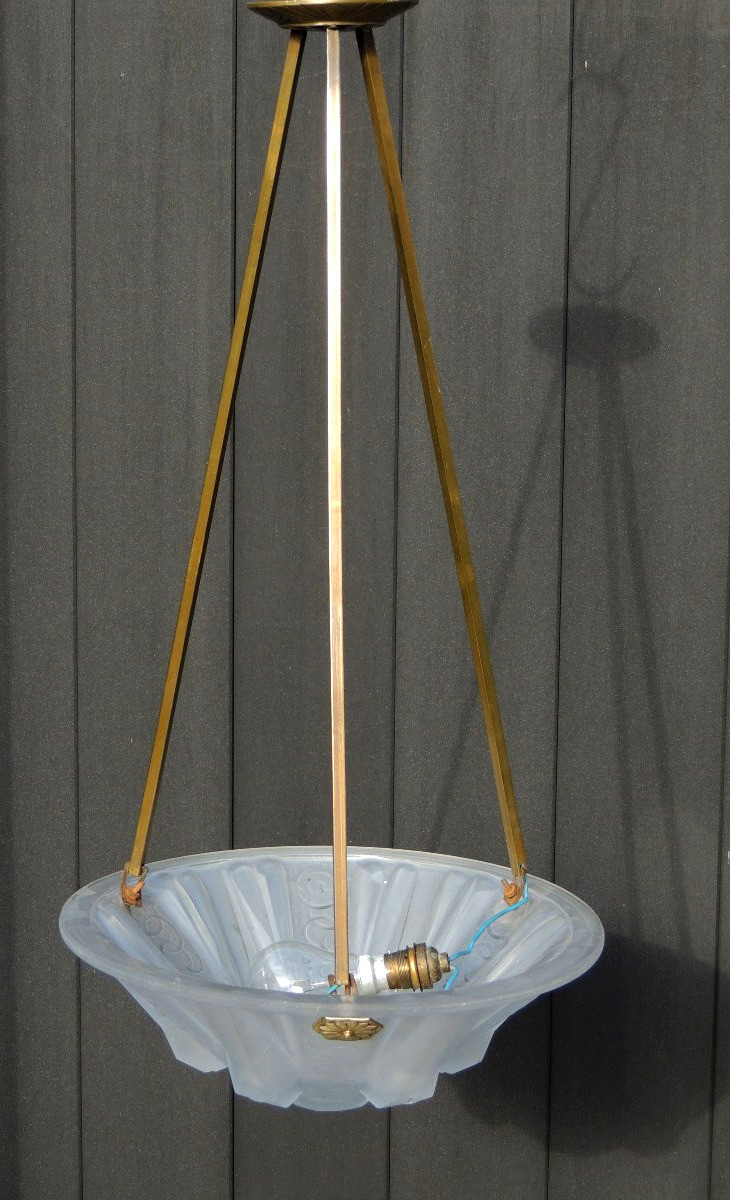 Muller Lunéville Brothers' Pendant Lamp In Frosted Pressed-molded Glass, Art, 20th Century-photo-3