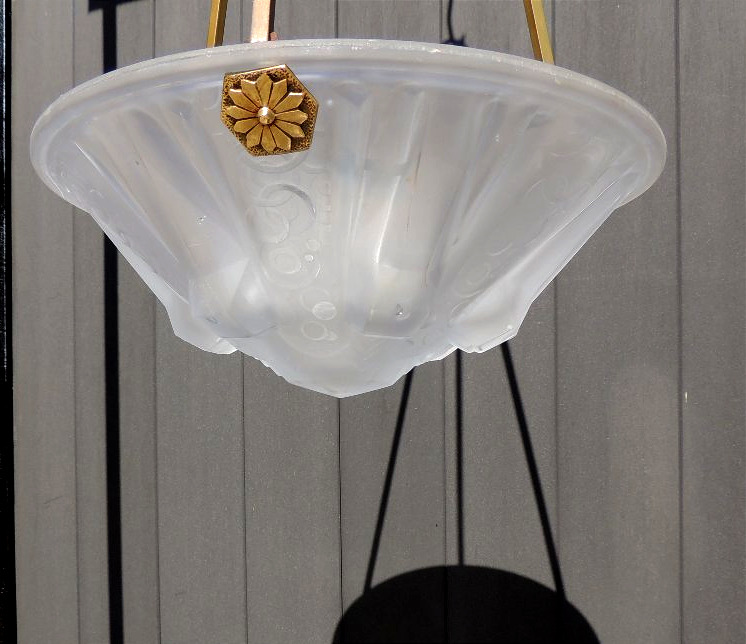 Muller Lunéville Brothers' Pendant Lamp In Frosted Pressed-molded Glass, Art, 20th Century-photo-4