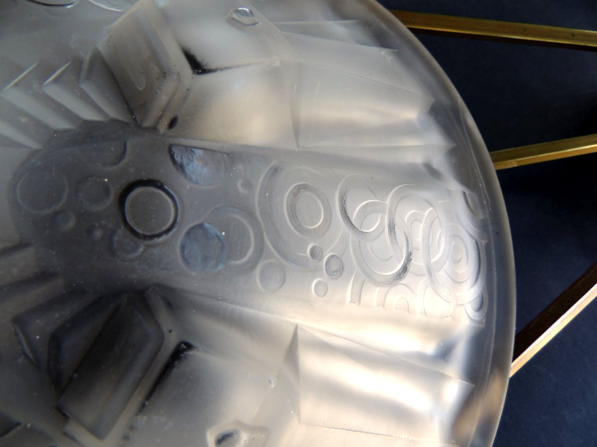 Muller Lunéville Brothers' Pendant Lamp In Frosted Pressed-molded Glass, Art, 20th Century-photo-1