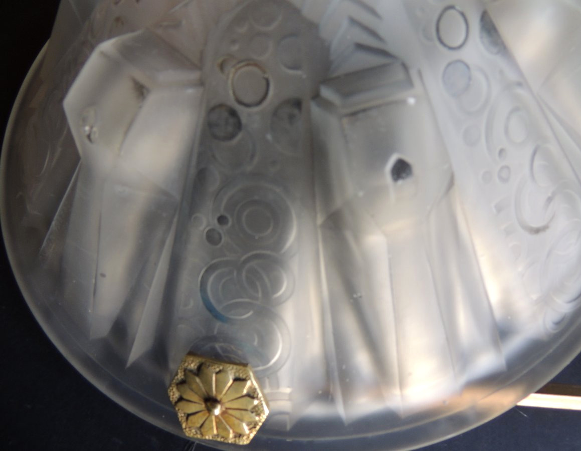 Muller Lunéville Brothers' Pendant Lamp In Frosted Pressed-molded Glass, Art, 20th Century-photo-2