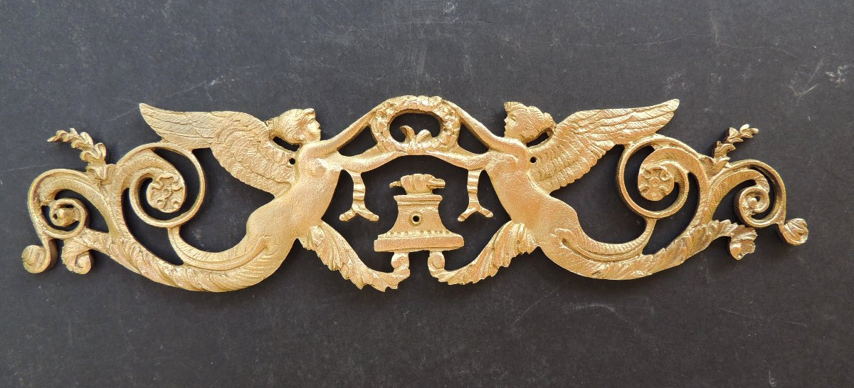 Bronze Ornament For Empire-era Furniture Decoration, Winged Mermaid Figures, 19th Century -photo-2