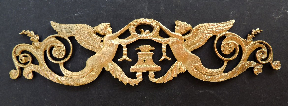 Bronze Ornament For Empire-era Furniture Decoration, Winged Mermaid Figures, 19th Century 