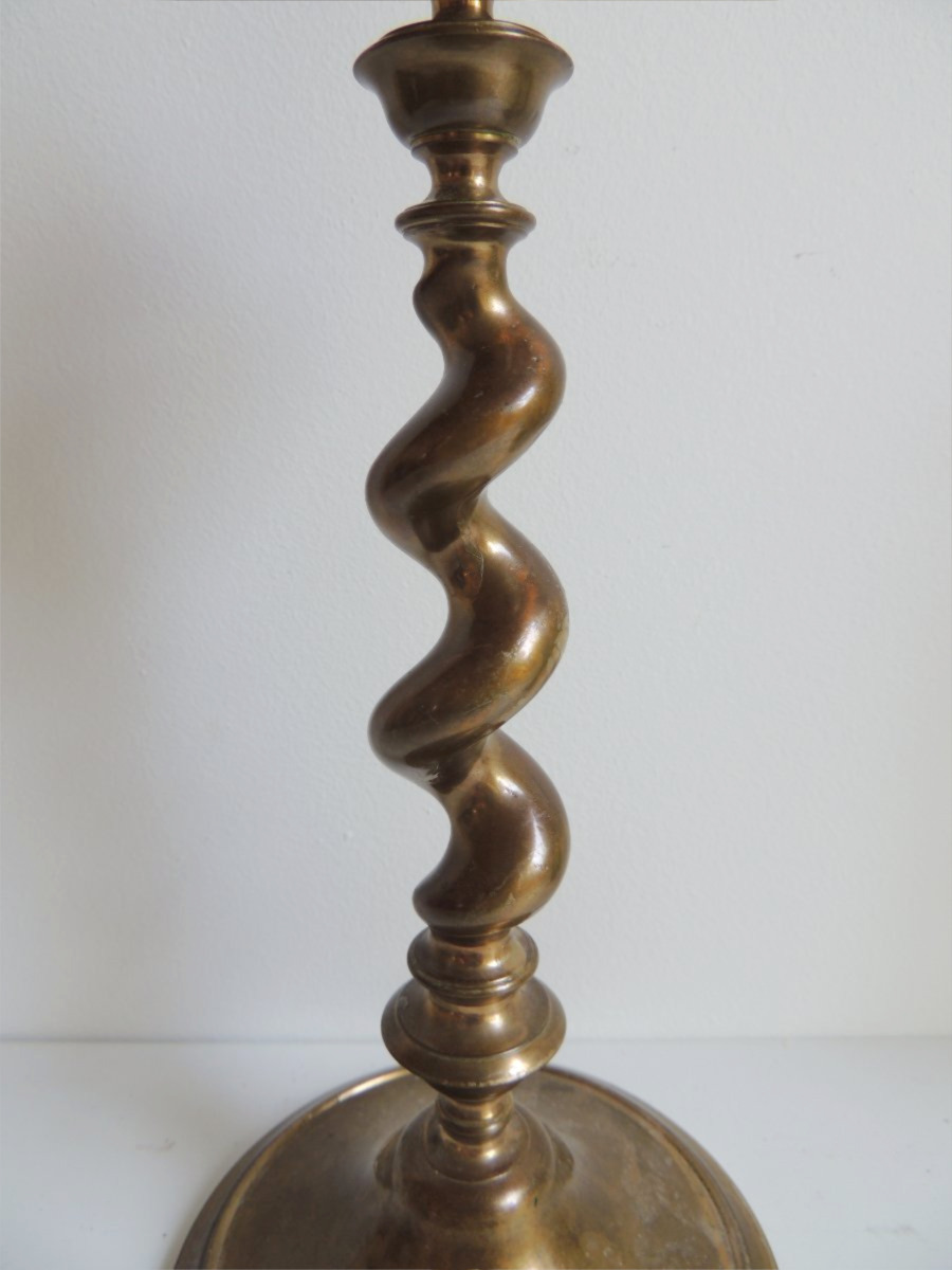 Pair Of Twisted Bronze Candlesticks, Louis XIII Style, 19th Century -photo-3