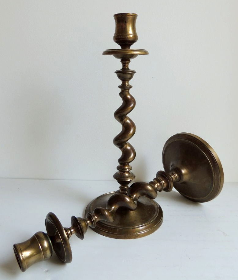 Pair Of Twisted Bronze Candlesticks, Louis XIII Style, 19th Century 