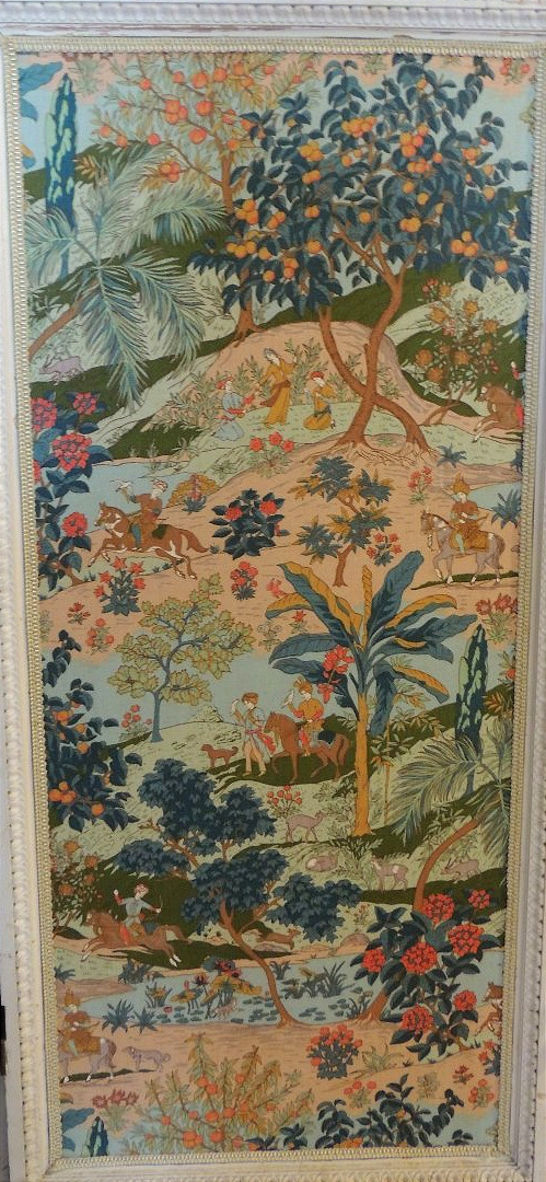 Three-panel Painted Wooden Screen, Asian Motifs, Turkish Falconers On Horseback, 19th Century-photo-2