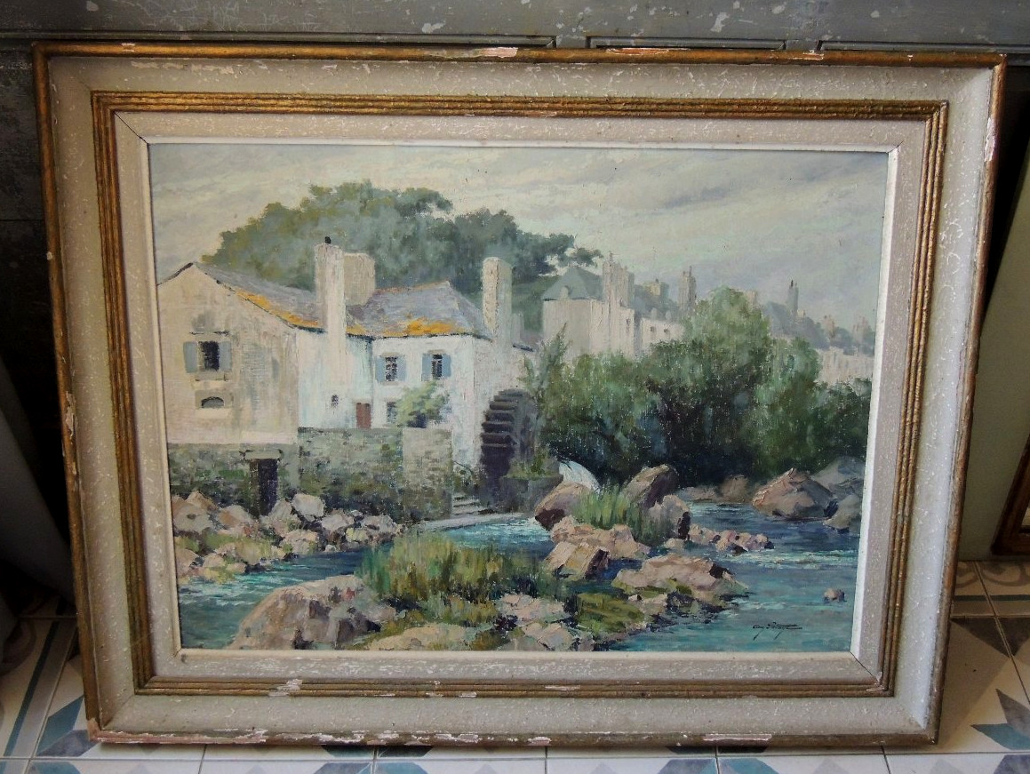 peinture à l'huile sur toile d 'Auguste Potage 1884 -1962  tableau Breton " Pont Aven ", 20 ème