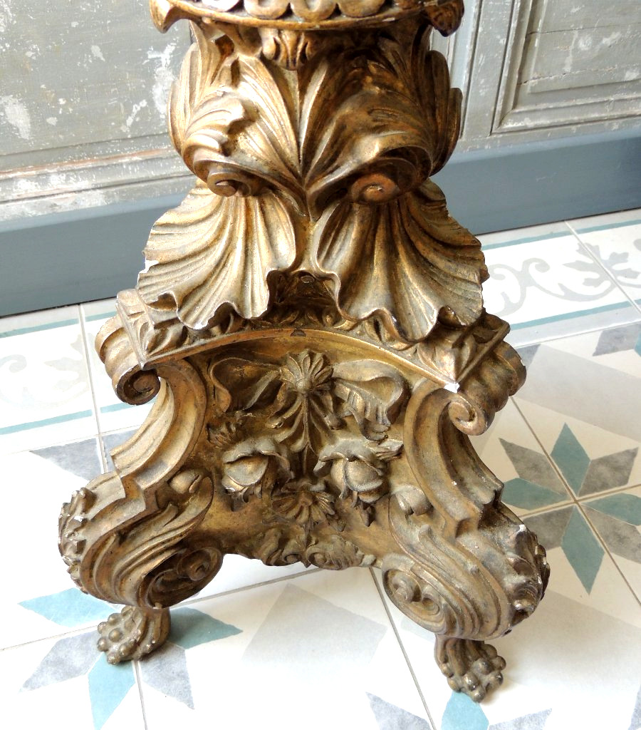 Gilded Wooden Candlestick Converted Into A 1.40-meter-tall Floor Lamp, Transition Style, 18th Century -photo-4