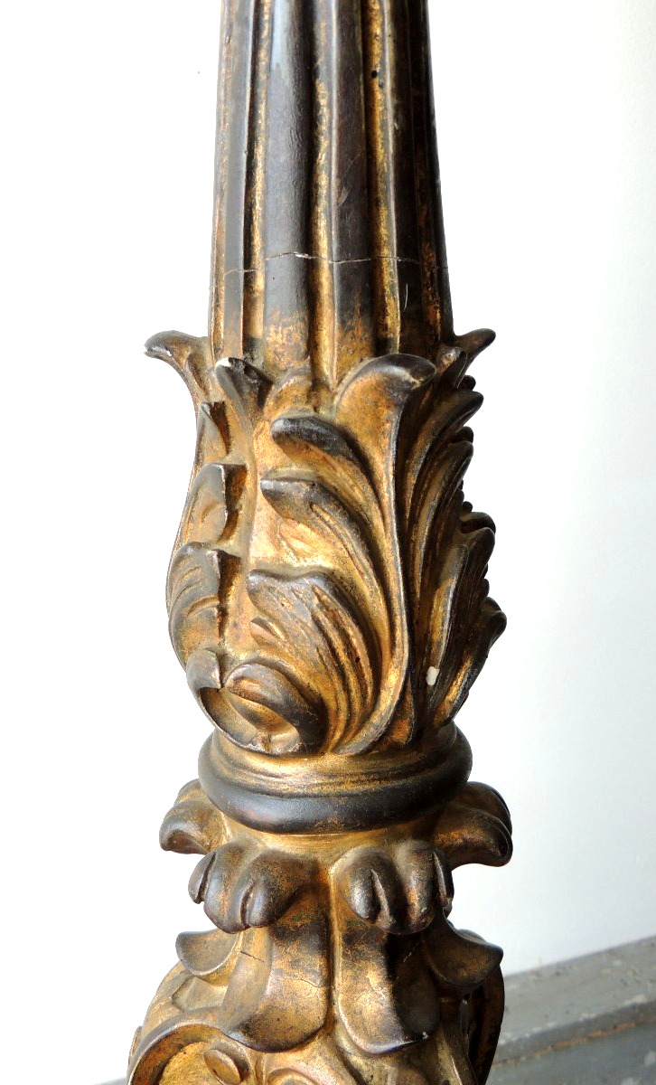 Gilded Wooden Candlestick Converted Into A 1.40-meter-tall Floor Lamp, Transition Style, 18th Century -photo-2