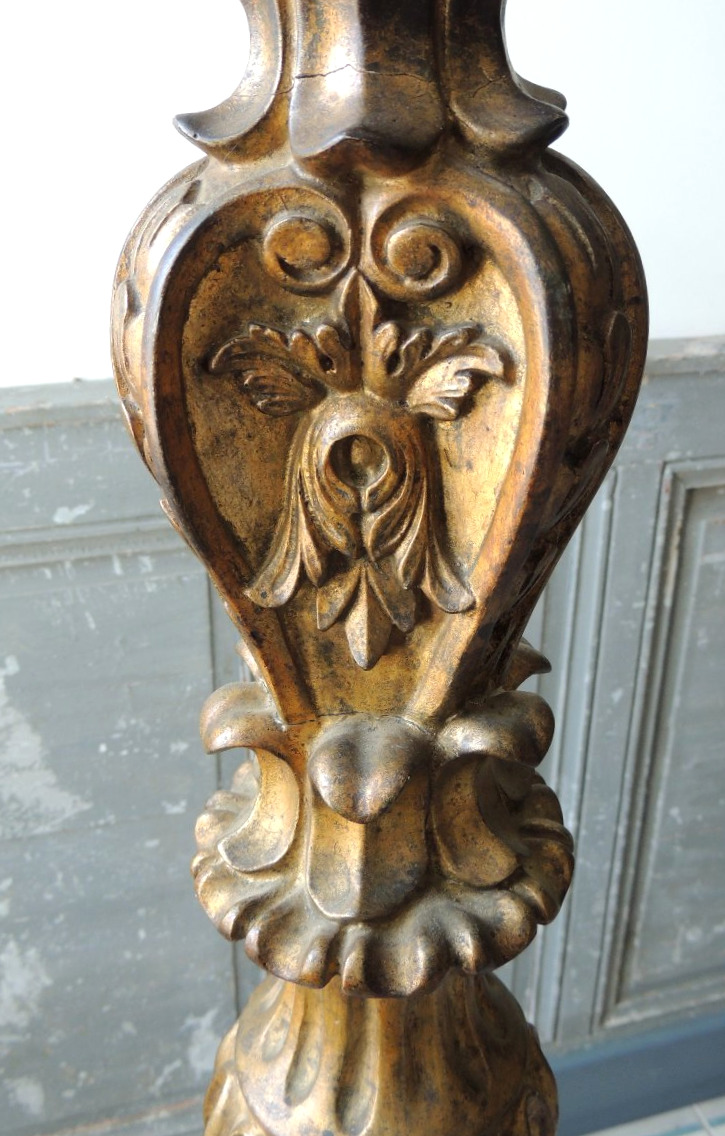 Gilded Wooden Candlestick Converted Into A 1.40-meter-tall Floor Lamp, Transition Style, 18th Century -photo-4
