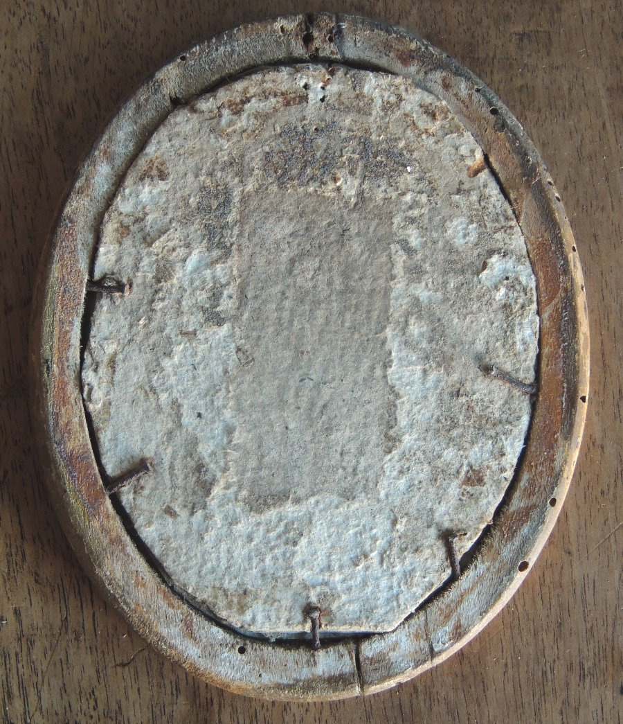 médaillon  miniature d'un homme élègant , crayon avec réhausse de couleurs , Louis XVI , 18 ème-photo-1