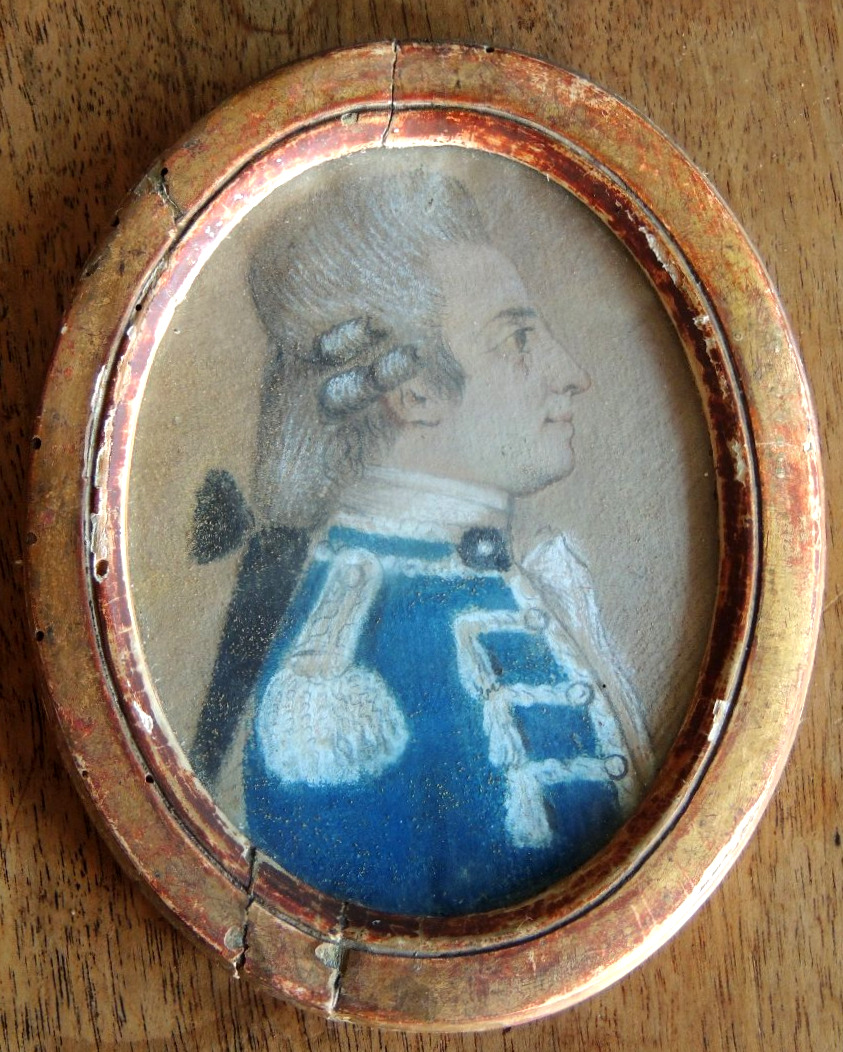 médaillon  miniature d'un homme élègant , crayon avec réhausse de couleurs , Louis XVI , 18 ème