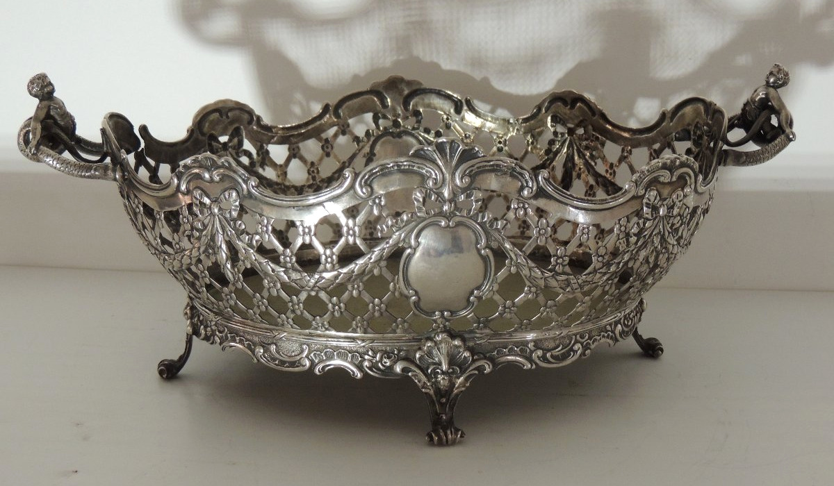 corbeille , panière en argent massif 1kg 090 ,de style Louis XVI , marquée BML 925 , fin 19 ème-photo-2