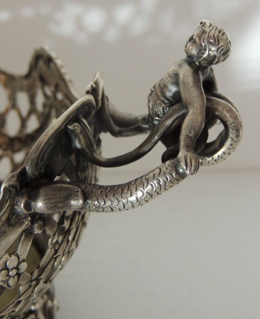 corbeille , panière en argent massif 1kg 090 ,de style Louis XVI , marquée BML 925 , fin 19 ème-photo-3