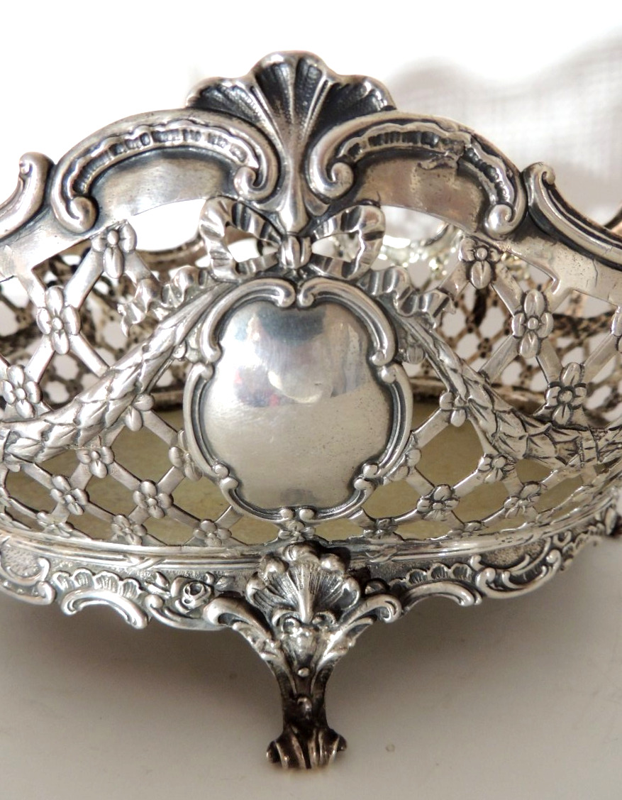 corbeille , panière en argent massif 1kg 090 ,de style Louis XVI , marquée BML 925 , fin 19 ème-photo-4
