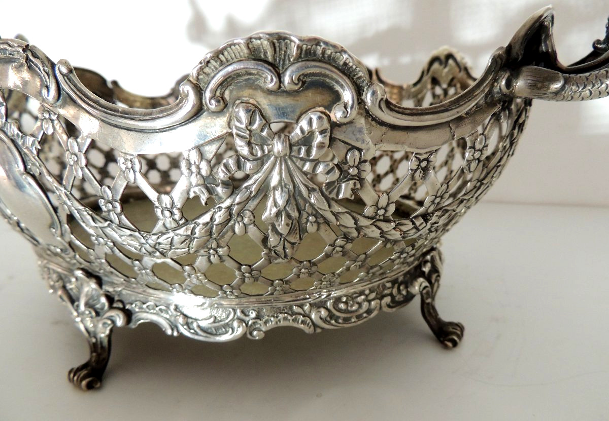 corbeille , panière en argent massif 1kg 090 ,de style Louis XVI , marquée BML 925 , fin 19 ème-photo-1