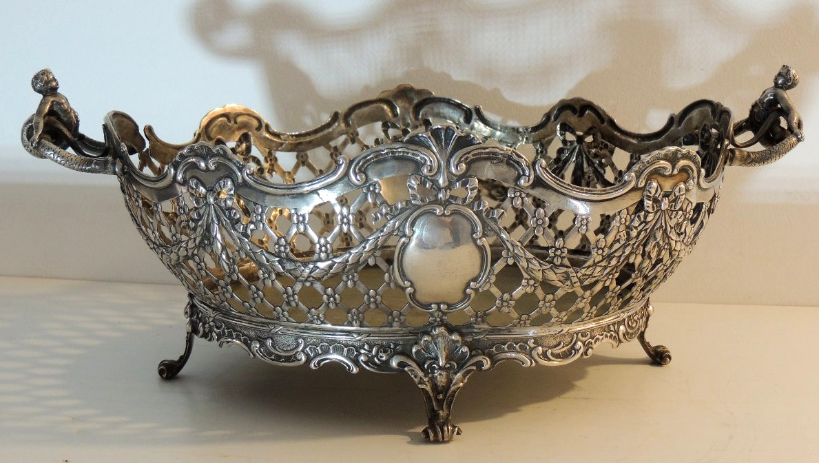 corbeille , panière en argent massif 1kg 090 ,de style Louis XVI , marquée BML 925 , fin 19 ème