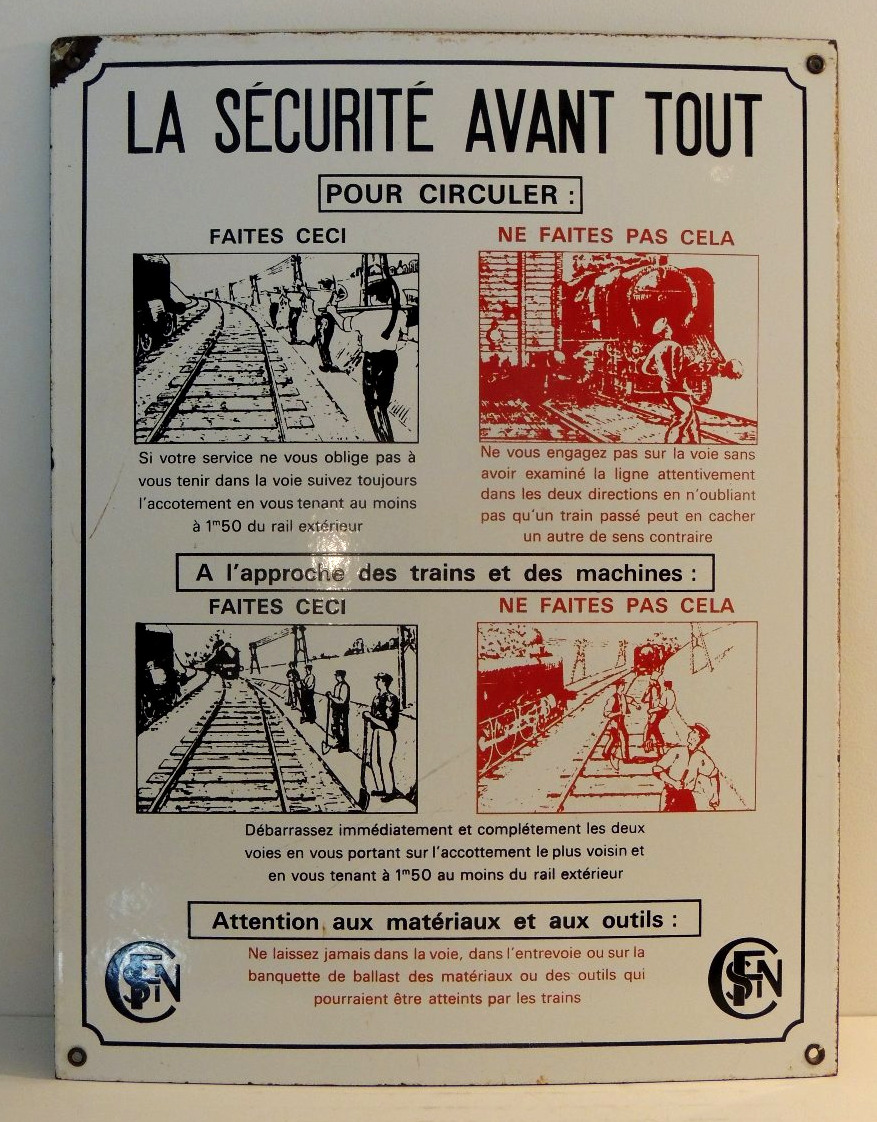plaque émaillée SNCF " La sécurité avant tout " panneau de signalisation  53 x 40 cm ,  20 ème -photo-2